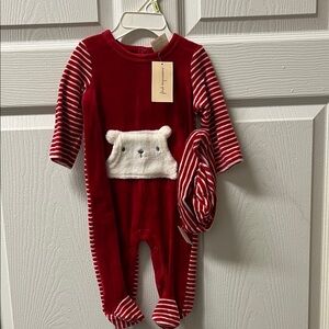 First Impressions Red and White Bear Pocket Footie